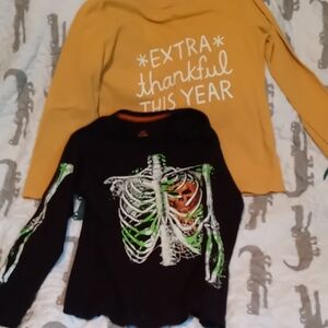 Kids Skeleton Print Long Sleeve Shirt - Black and Green And Thanksgiving Shirt